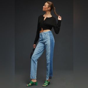 Good American Good Boy Straight Leg 2 Tone Denim 100% Cotton